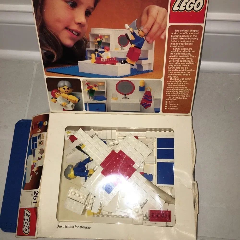 1970’s Vintage Lego Blocks set 261 Bathroom - used damaged box old Deadstock